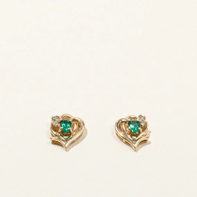 Elite Detail Synthetic Emerald & Diamond Studs | 0.32ctw | 0.06ctw |