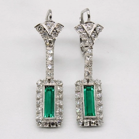 Synthetic Emerald & Natural Diamond Drop Earrings | 0.60ctw, 0.56ctw | Fashion Appeal