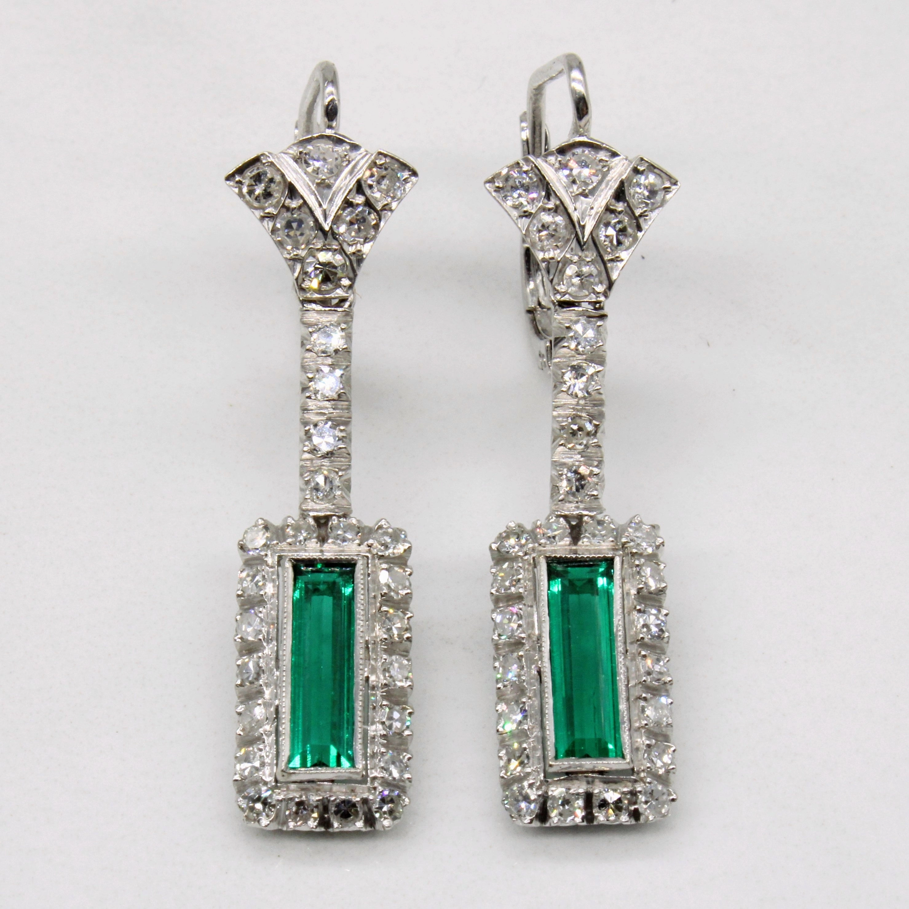 Synthetic Emerald & Natural Diamond Drop Earrings | 0.60ctw, 0.56ctw | Fashion Appeal