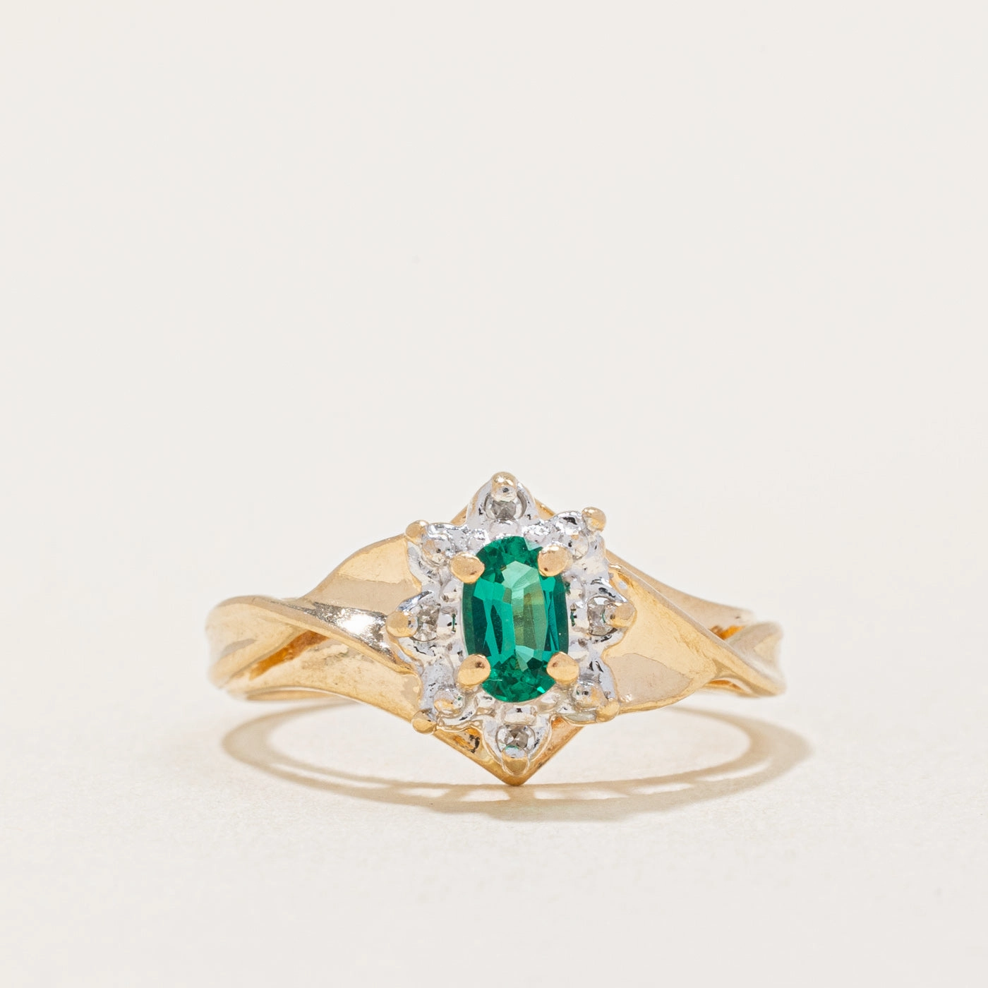 Synthetic Emerald & Natural Diamond Ring | 0.15ct, 0.02ctw | SZ 4 | Dainty Edge Evening Set