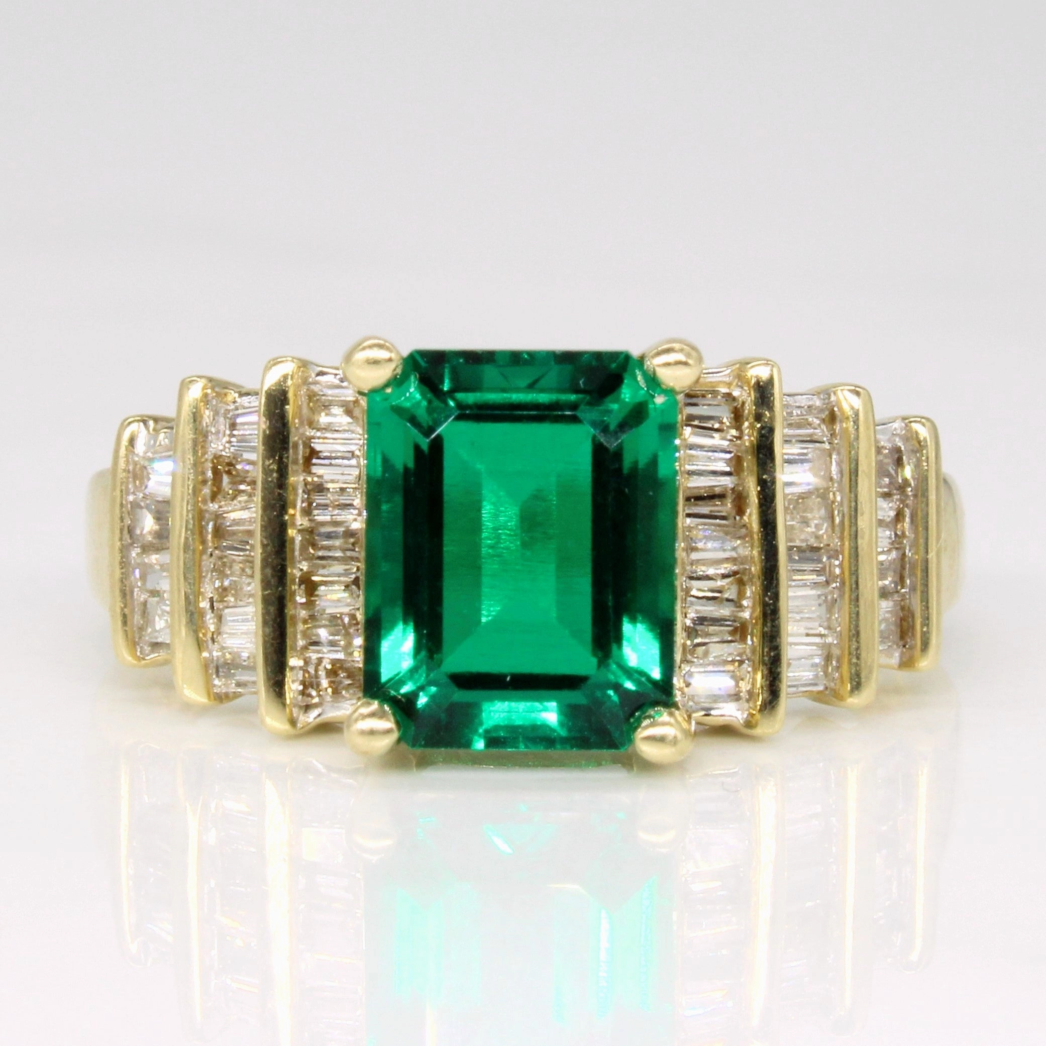 Synthetic Emerald & Natural Diamond Ring | 2.35ct, 0.68ctw | SZ 8.5 | Soft Geometry