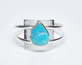 Sterling Silver Square Panel Cuff with Sleeping Beauty Turquoise Couple??s Keepsake Perfect Ten