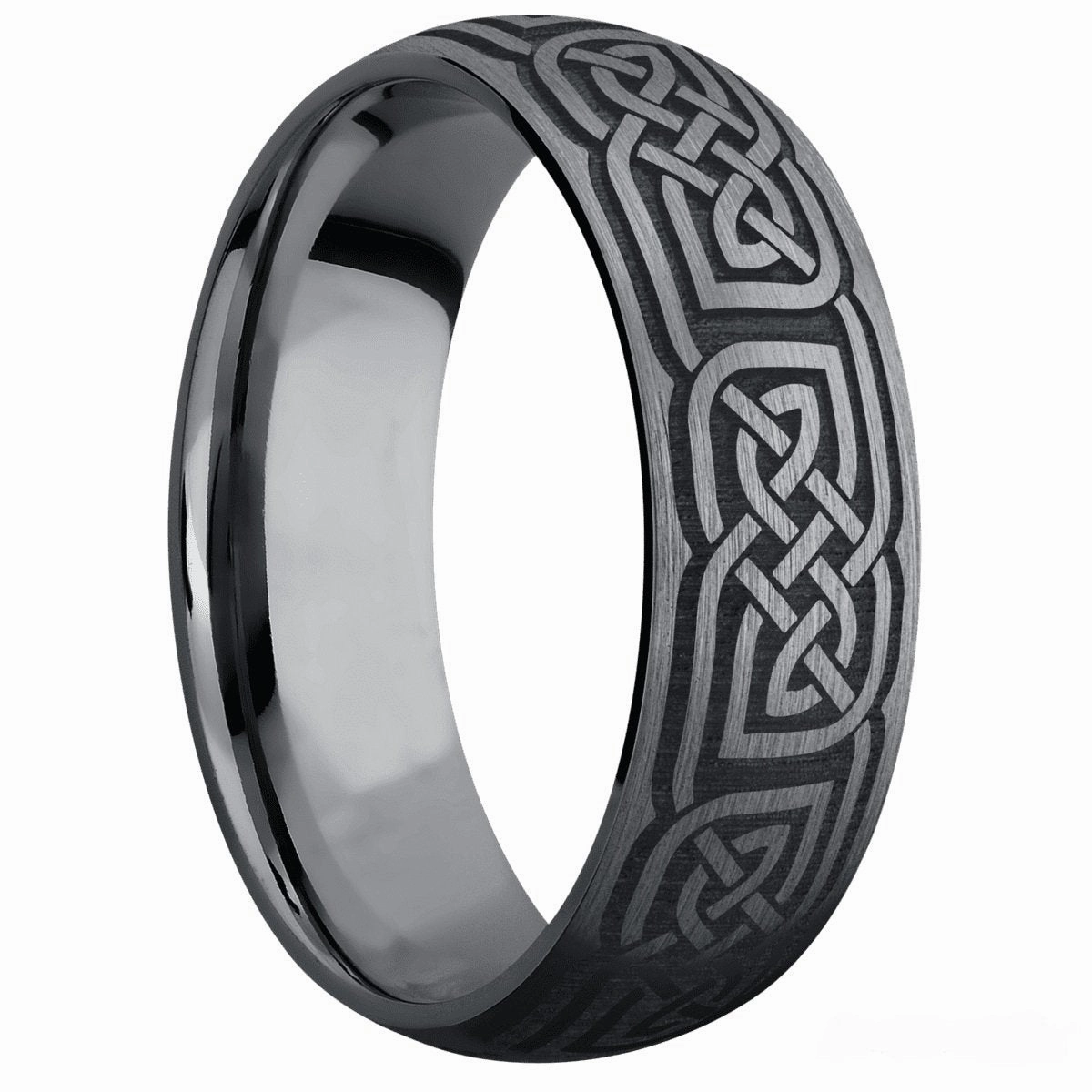 Contemporary Keepsake Tantalum Domed Ring with Laser Engraved Celtic Knot Design