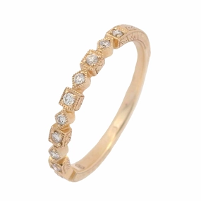 14 Karate Yellow Gold Engraved Stackable Diamond Ring Romantic Gesture Elegant Movement