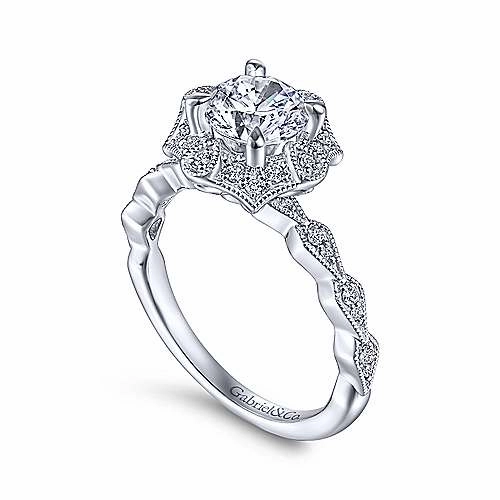 Resilient Style Budget Work Victorian Halo Diamond Ring .18 Cttw 14k White Gold 585A