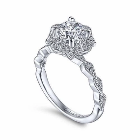 Resilient Style Budget Work Victorian Halo Diamond Ring .18 Cttw 14k White Gold 585A