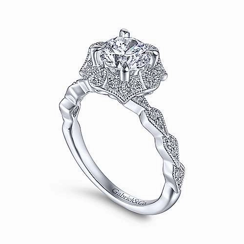 Victorian Halo Diamond Ring .18 Cttw 14k White Gold 585A Universal Gift