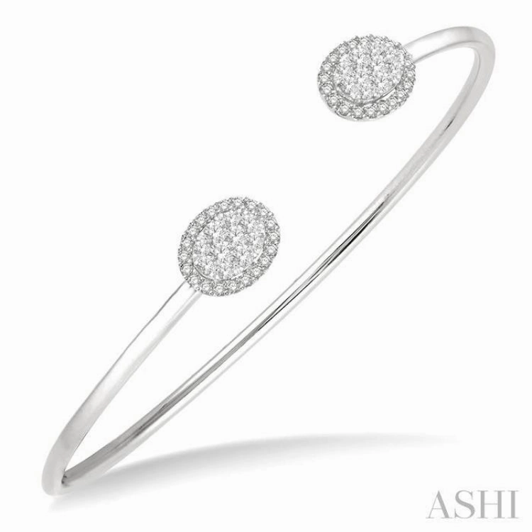 Cream Of The Crop Artisan Creations 5/8 ctw Oval Shape Lovebright Open Cuff Diamond Bangle in 14K White Gold