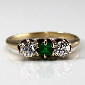 Elegant Gifts Elegant Pop Three Stone Diamond & Emerald Ring | 0.60ctw | 0.23ct | SZ 8.25 |