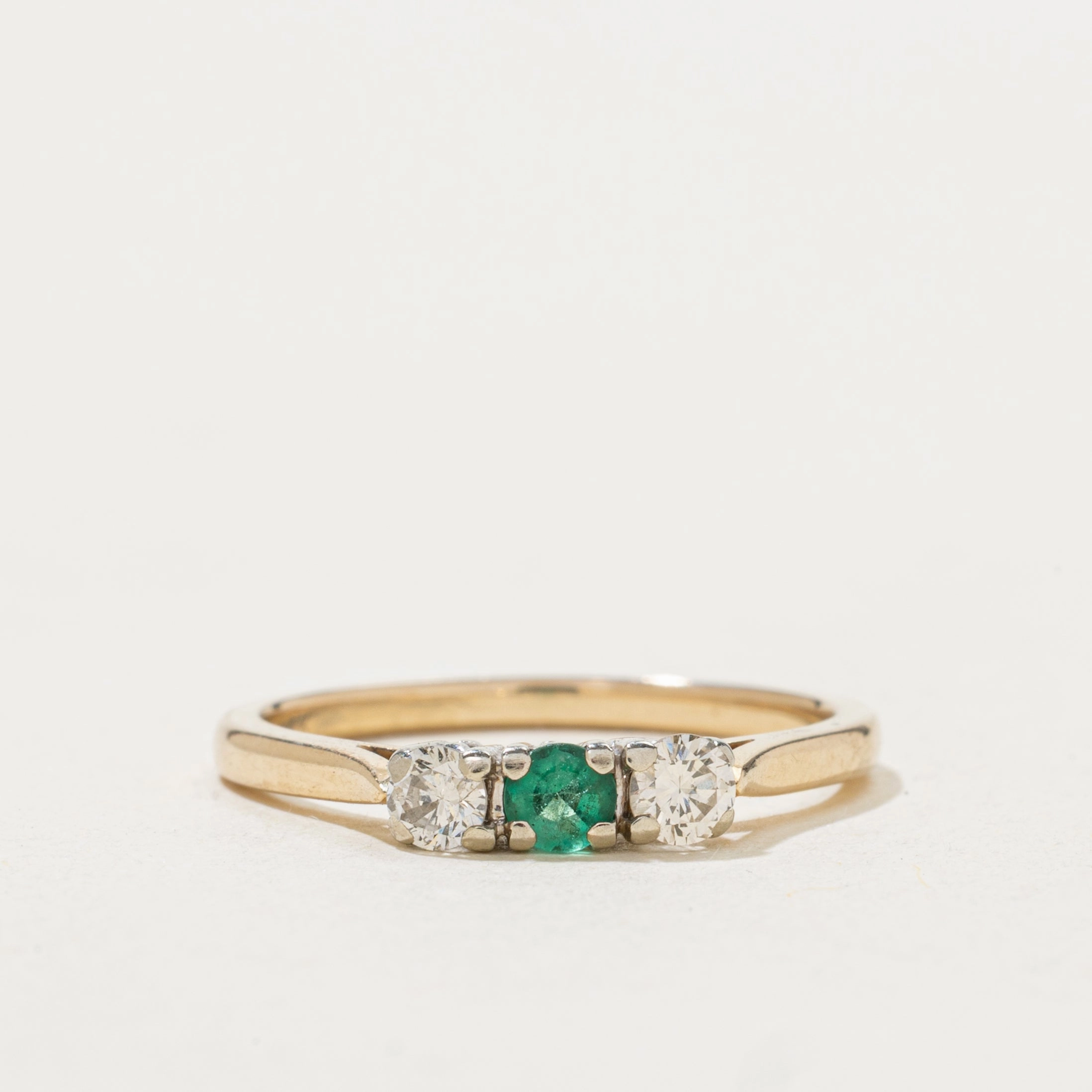 Three Stone Emerald & Diamond Ring | 0.09ct, 0.19ctw  | SZ 6 Eye-Catching Detail