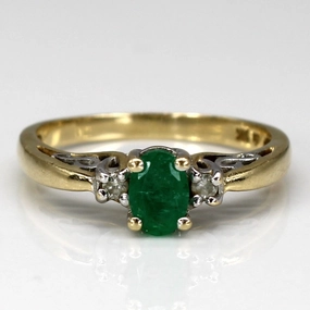 Three Stone Emerald & Diamond Ring | 0.40ct | 0.02ctw | SZ 7 | Timeless Charm