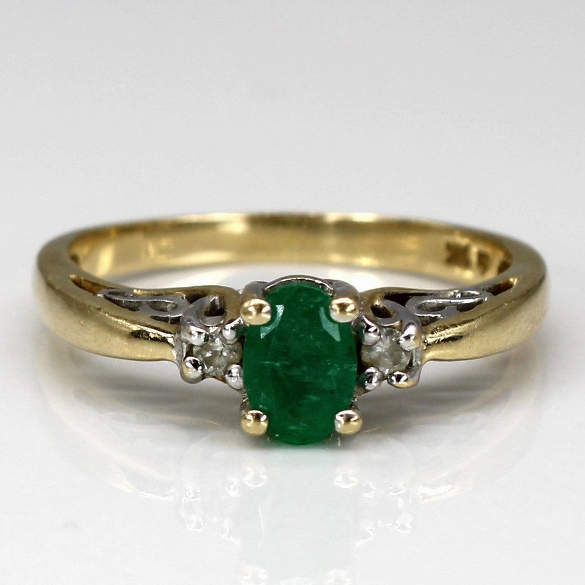 Three Stone Emerald & Diamond Ring | 0.40ct | 0.02ctw | SZ 7 | Timeless Charm