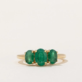 Iconic Feel Three Stone Emerald & Diamond Ring | 1.10ctw, 0.06ctw | SZ 7 |