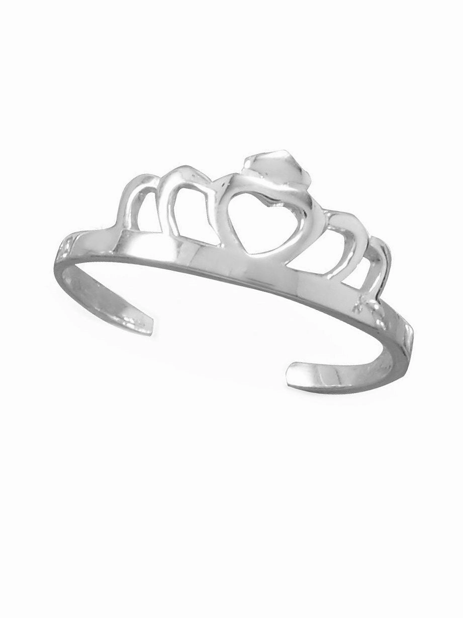Tiara Crown Heart Toe Ring Open Cut Out Design Sterling Silver Ethereal Vibe