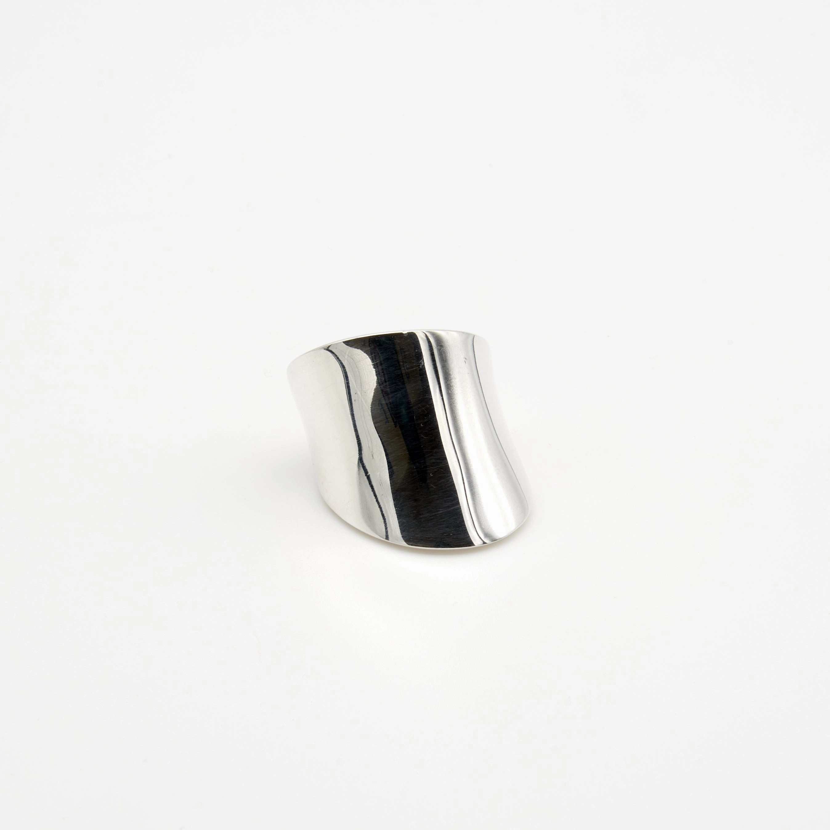 Graceful Flow Fashion highlight Tilted Curved Sterling Silver Ring