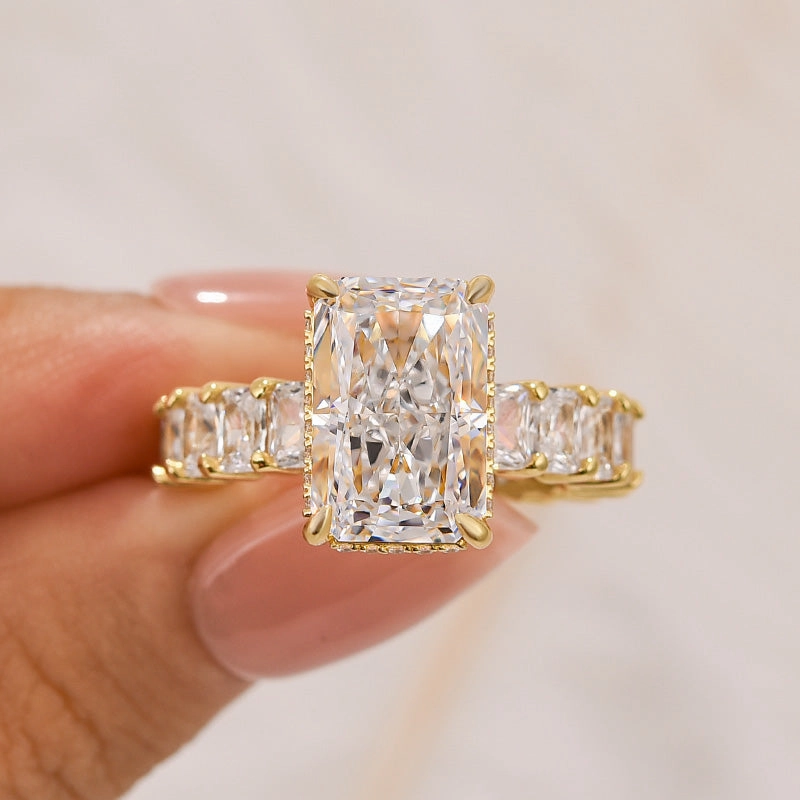 Vibrant Touch Pieces 5.0Ct Radiant Cut Hidden Halo Luxe Engagement Ring In Sterling Silver