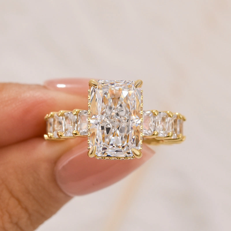 5.0Ct Radiant Cut Hidden Halo Luxe Engagement Ring In Sterling Silver Minimal Fashion