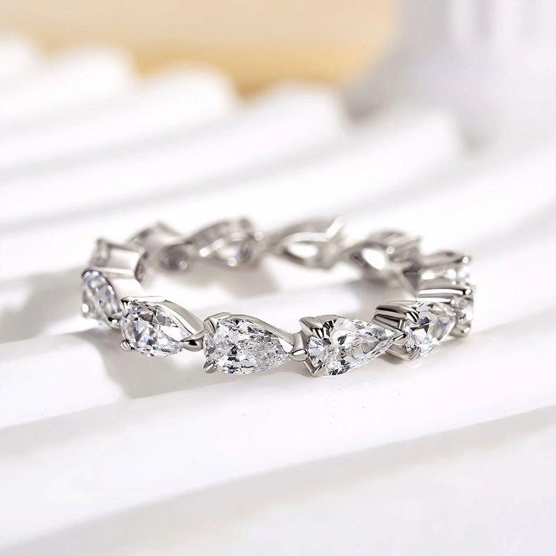 Louily Eternity Pear Cut Wedding Band In Sterling Silver Bright Look Minimal Edge