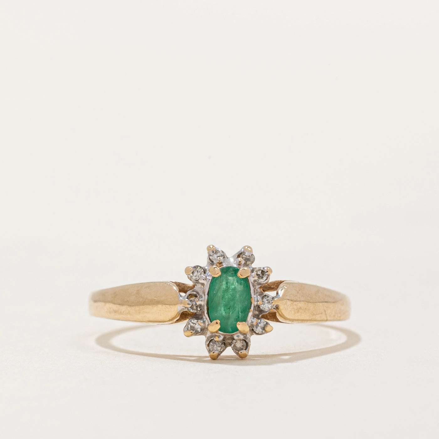Emerald & Diamond Halo Ring | 0.13ct, 0.05ctw | SZ 9 | Modern Classic