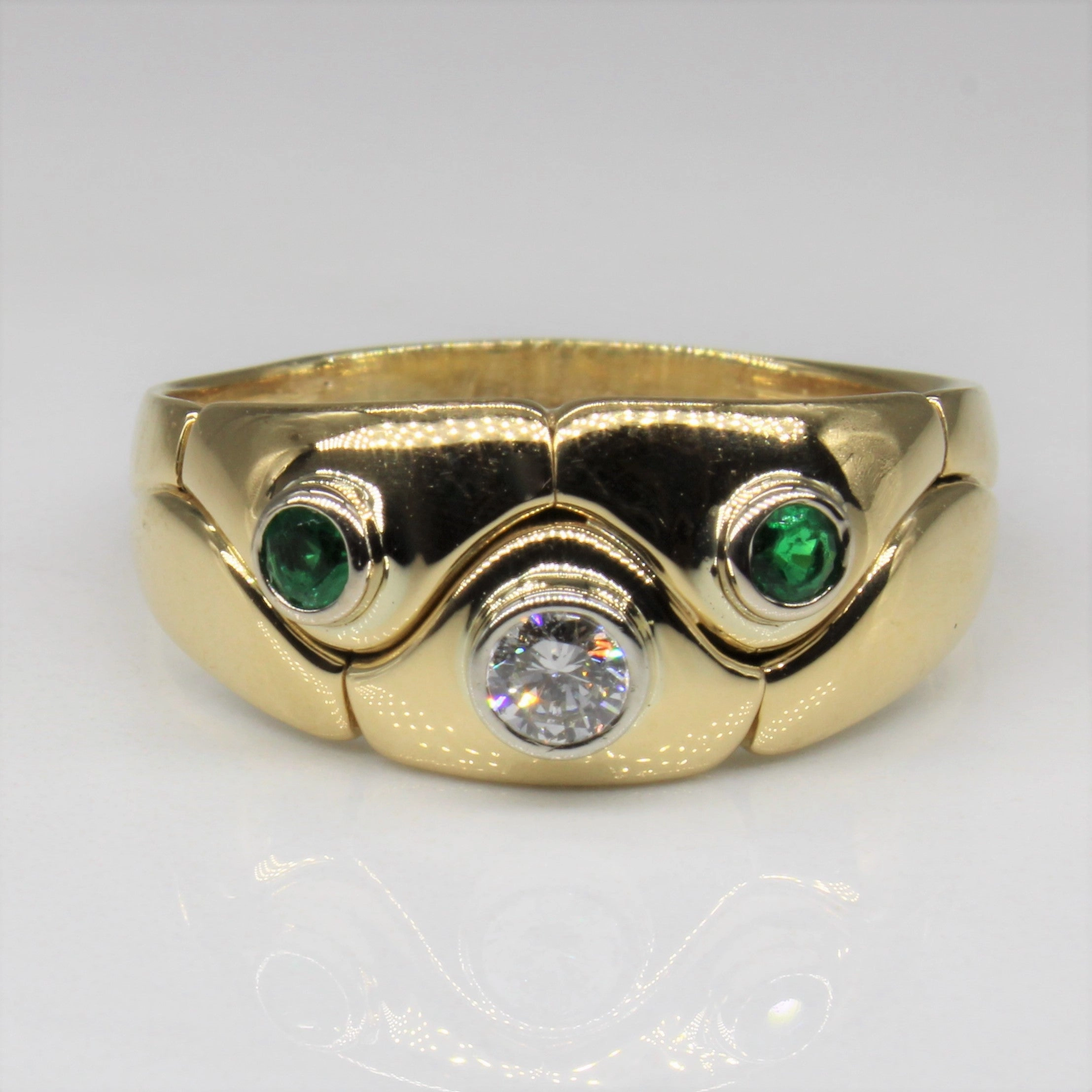 Abstract Diamond & Emerald 18k Ring | 0.20ct, 0.15ctw | SZ 11 | Radiant Gifts