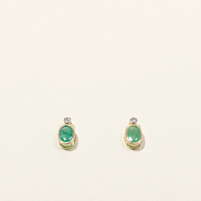 Emerald & Diamond Stud Earrings | 0.50ctw | 0.03ctw | Season Match Fashion Accessory