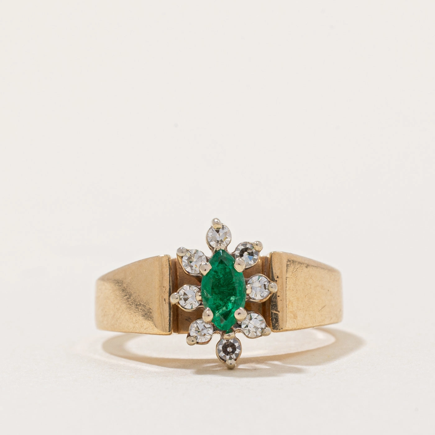 Clean Accent Emerald & Diamond Halo Ring | 0.13ct, 0.10ctw | SZ 2.75 |