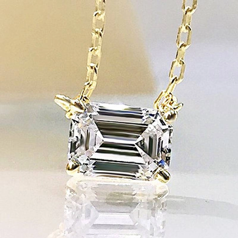 Sparkle Ready Louily Simple Emerald Cut Pendant Necklace In Sterling Silver