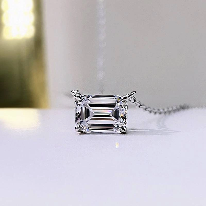 Louily Simple Emerald Cut Pendant Necklace In Sterling Silver Timeless Pair