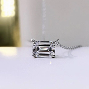 Louily Simple Emerald Cut Pendant Necklace In Sterling Silver Timeless Pair