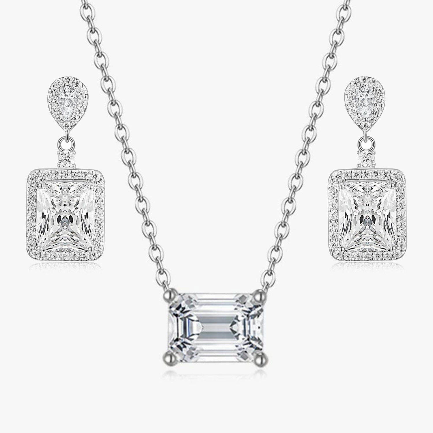 Emerald Cut CZ Necklace and Earrings Set Gifting Moment
