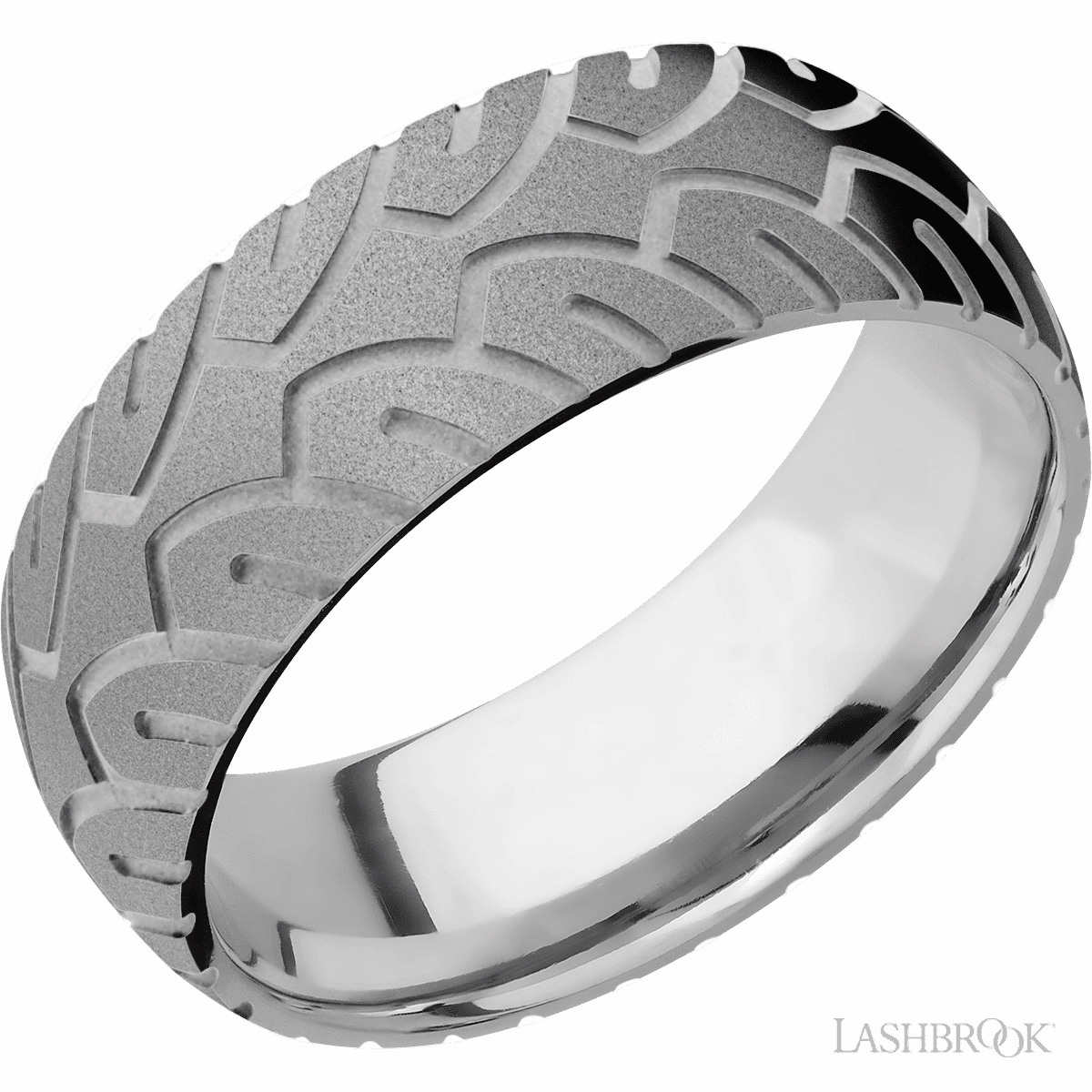 Chic Embellishment Fashionable Art Tire Tread Domed Mens Wedding Band Titanium 8mm Wide