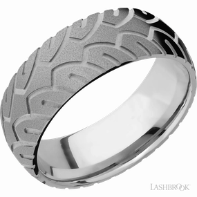 Tire Tread Domed Mens Wedding Band Titanium 8mm Wide Stylish Work