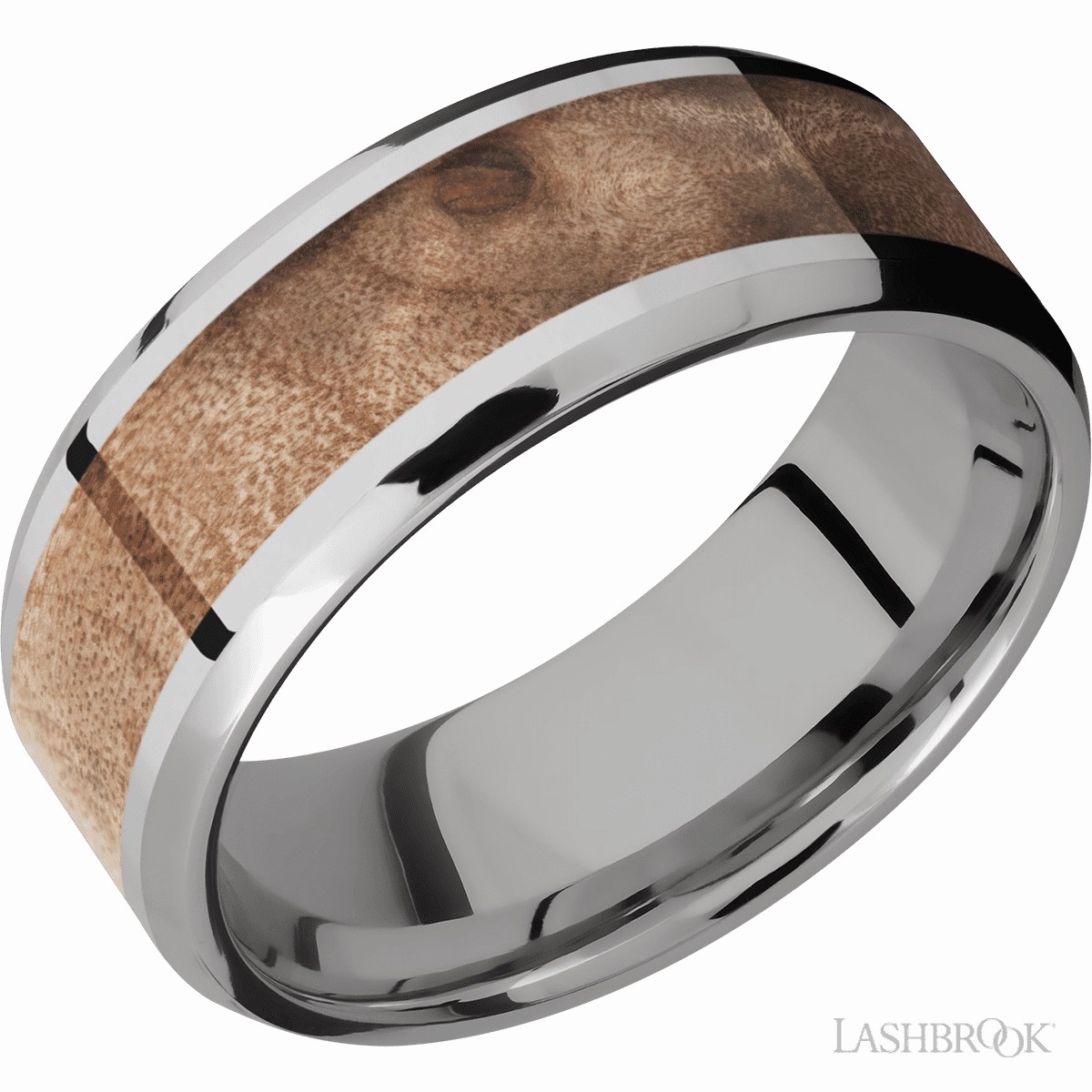 Elegant Gift Attire Accent Titanium And Natural Hardwood Wedding Band 8mm