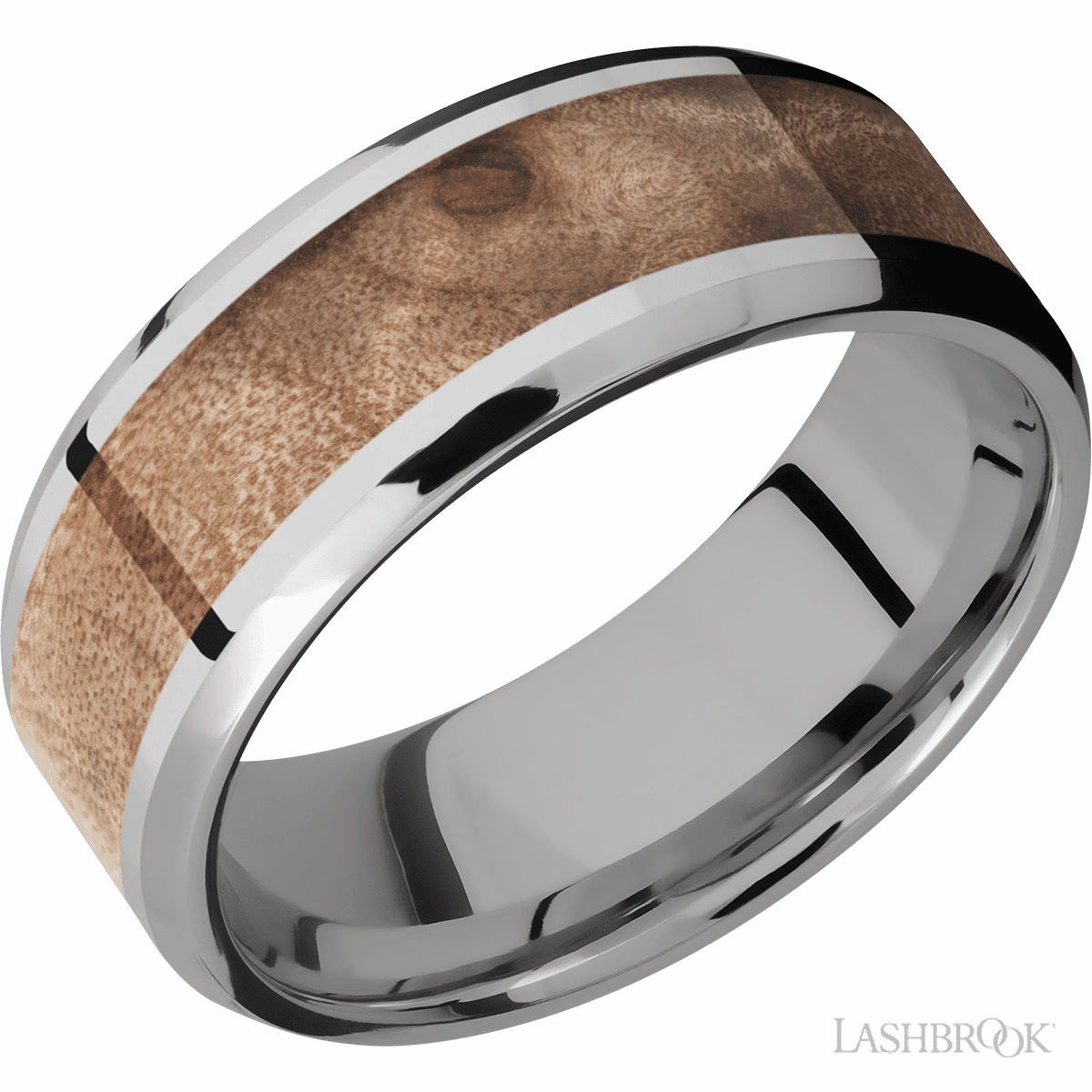 Unique Jewelry Sparkle Look Titanium And Natural Hardwood Wedding Band 8mm