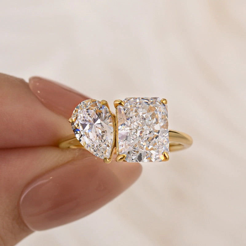 Sleek Feature Toi et Moi Radiant & Pear Cut Engagement Ring In Sterling Silver