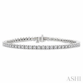 2 Ctw Square Shape Round Cut Diamond Tennis Bracelet in 14K White Gold Diamond Dust Top Shelf