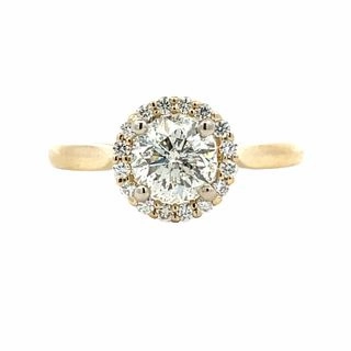 Romantic Article Contemporary Item 14 Karat Yellow Gold Halo Engagement Ring (1.11cttw)