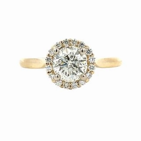 Romantic Article Contemporary Item 14 Karat Yellow Gold Halo Engagement Ring (1.11cttw)