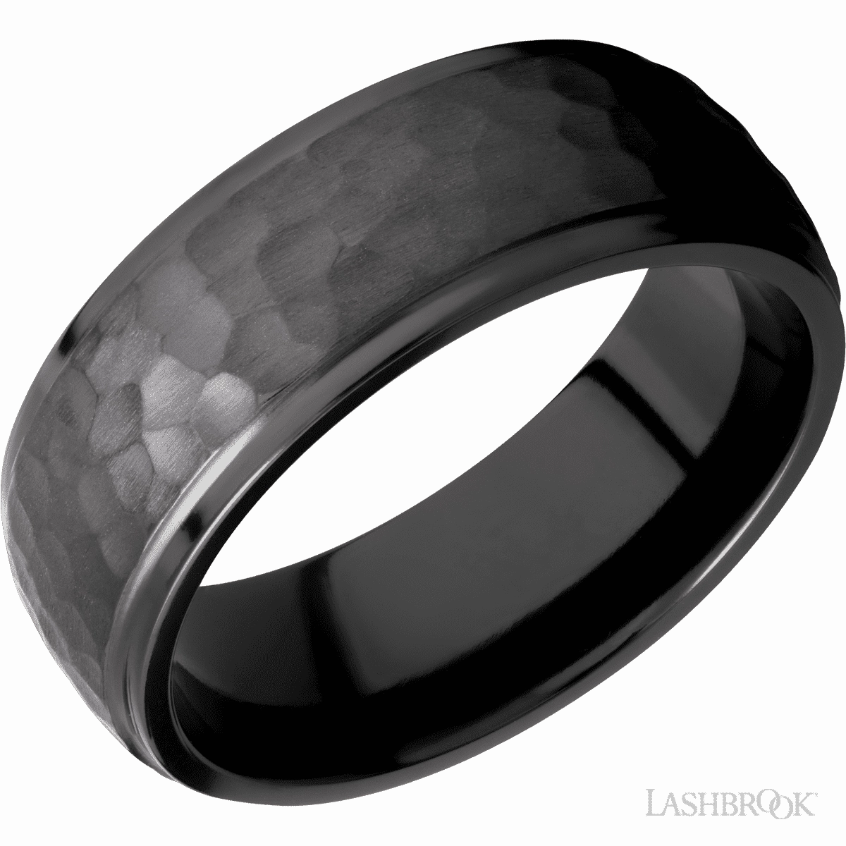 Handcrafted Expression Elegant Present Hammered Domed Wedding Band Black Zirconium 8mm Wide
