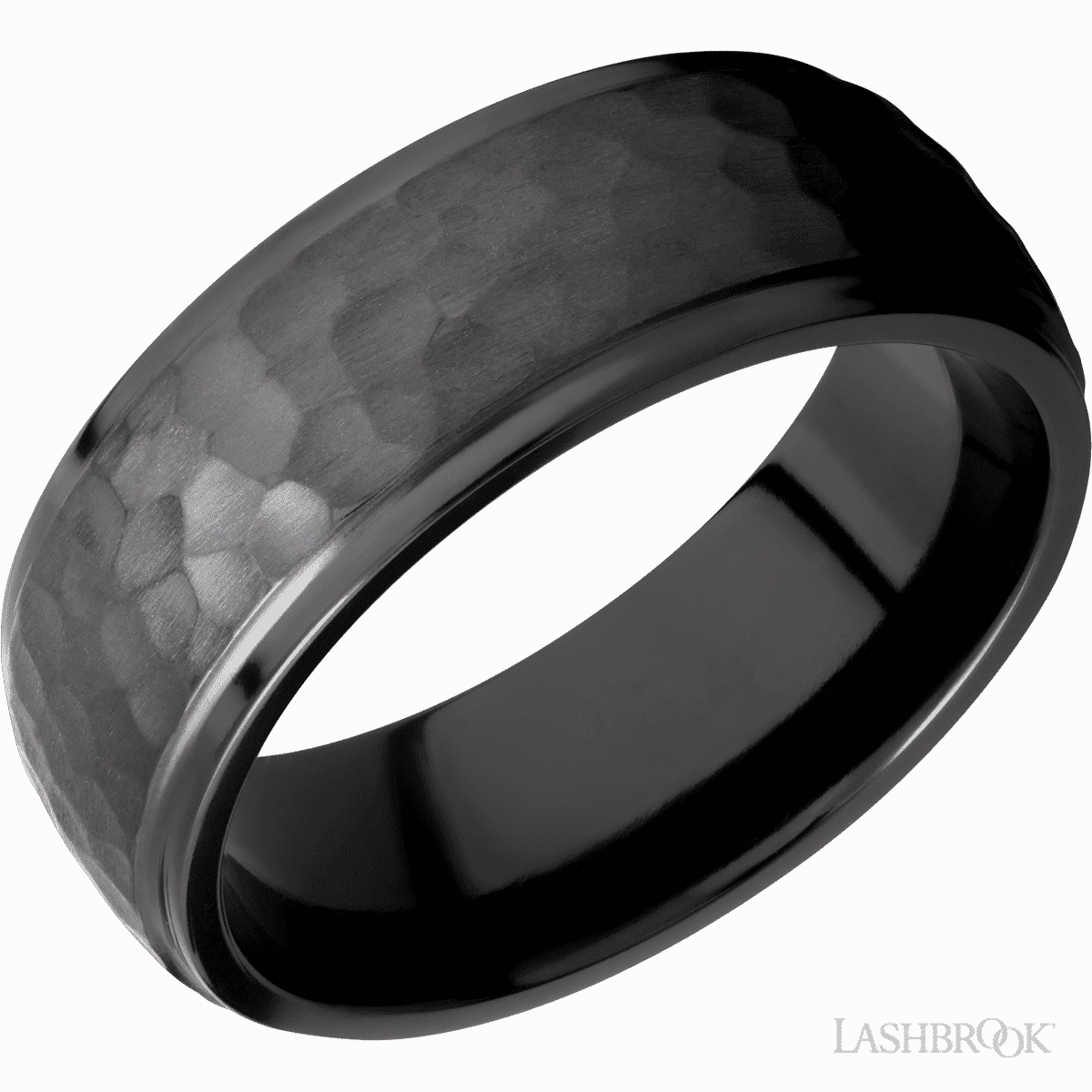 Modern Memento Hammered Domed Wedding Band Black Zirconium 8mm Wide