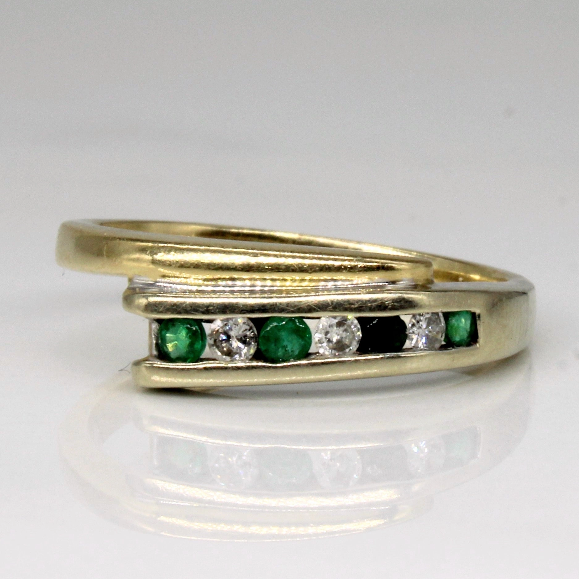 Minimal Sparkle Channel Set Emerald & Diamond Ring | 0.12ctw, 0.09ctw | SZ 7.75 |