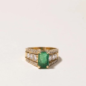 18k Yellow Gold Emerald & Diamond Ring | 0.93ct, 0.84ctw, 0.24ctw | SZ 6 Silk Finish