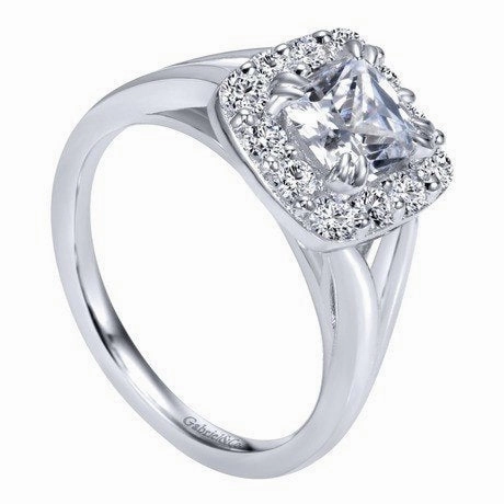 Cushion Cut Halo Diamond Ring 14K White Gold .47Cttw 143A Trendy Expression