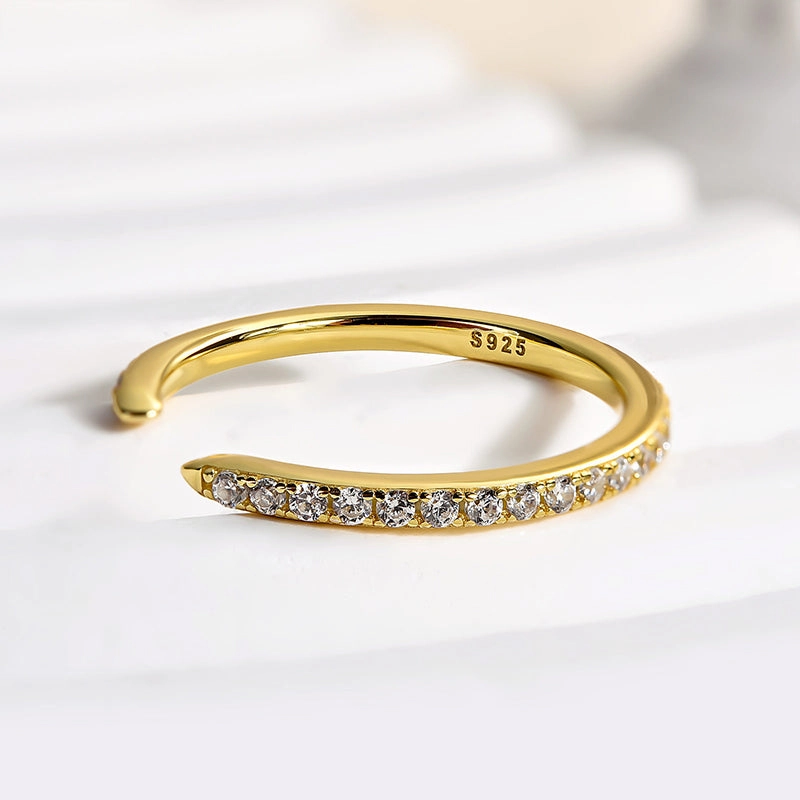 Finishing Feature Gift Moment Louily Unique Yellow Gold Open Wedding Band In Sterling Silver