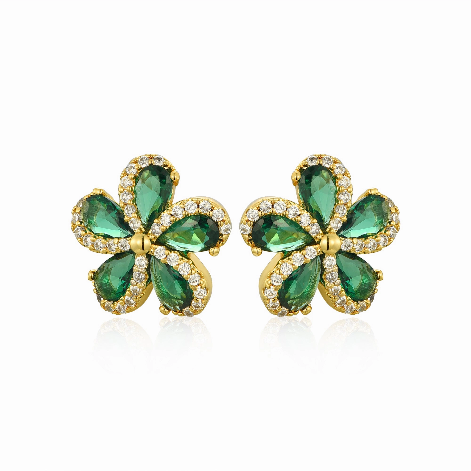 Trendy Appeal Timeless Features Lil' Empress Gold Plated or Rhodium Plated Surgical Steel 5 Petal Colorful CZ Flower Stud Earrings
