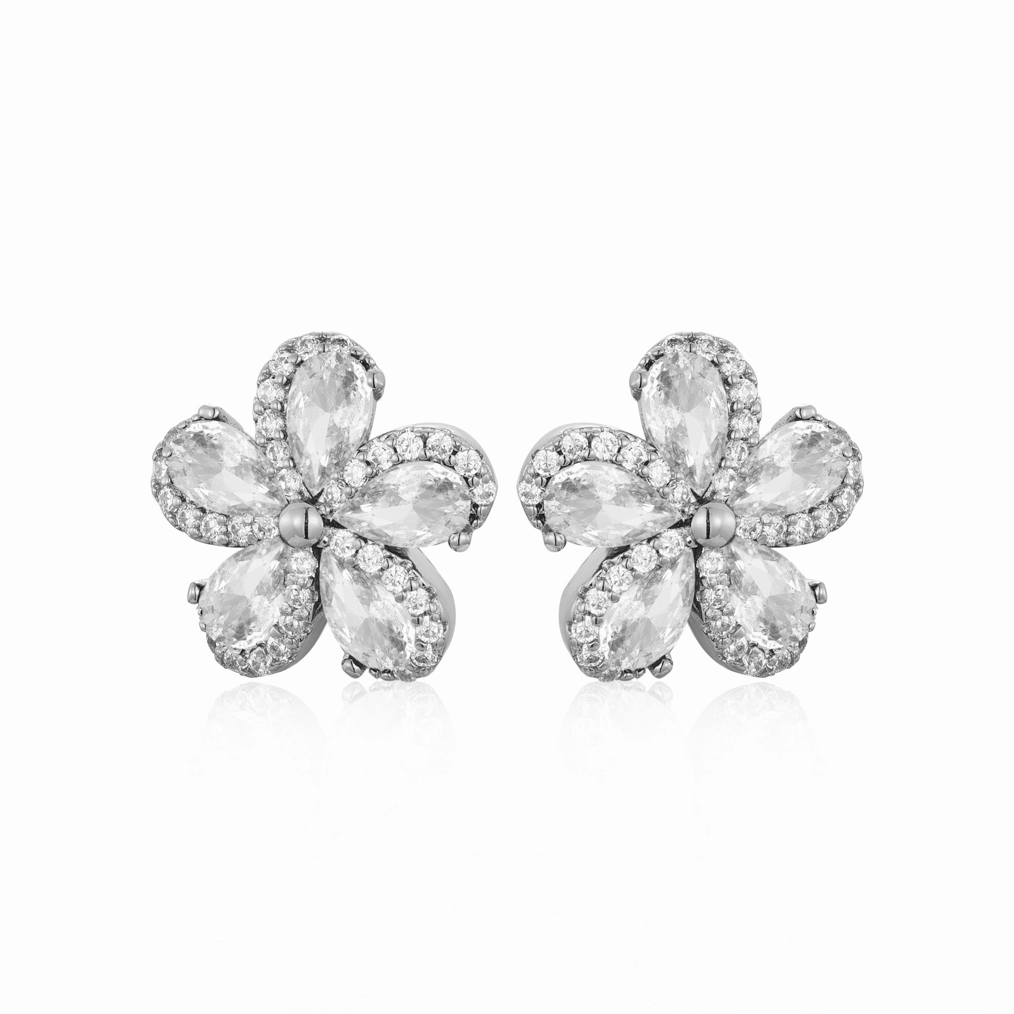 Sophisticated Shape Lil' Empress Gold Plated or Rhodium Plated Surgical Steel 5 Petal Colorful CZ Flower Stud Earrings