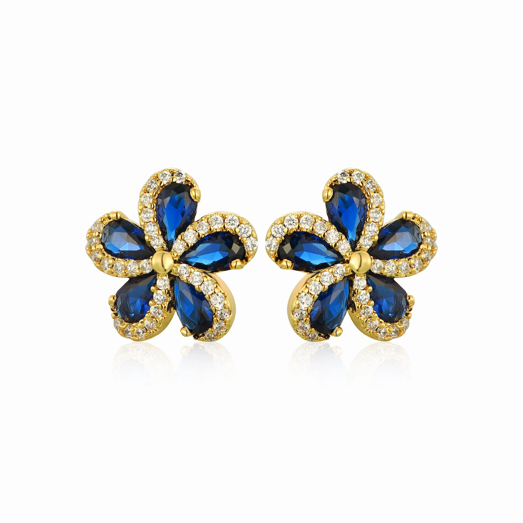 Glittering Sparkle Quick Shine Lil' Empress Gold Plated or Rhodium Plated Surgical Steel 5 Petal Colorful CZ Flower Stud Earrings