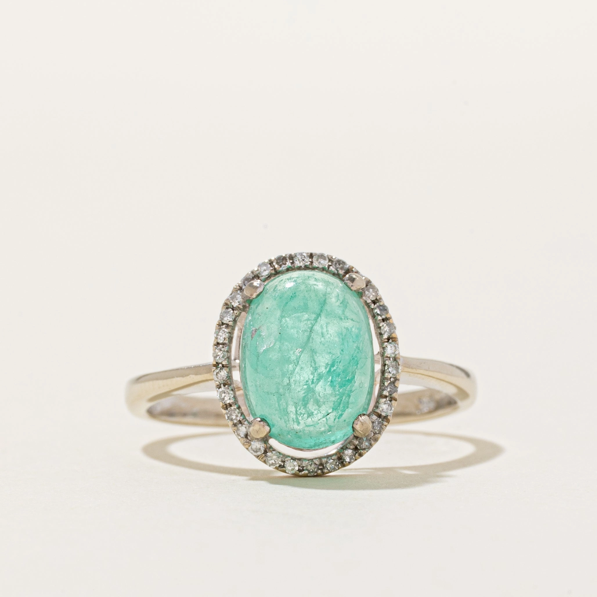 Emerald & Diamond Halo Ring | 3.00ct, 0.09ct | SZ 8 Luxury Mood Unique Design