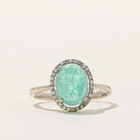 Emerald & Diamond Halo Ring | 3.00ct, 0.09ct | SZ 8 Luxury Mood Unique Design