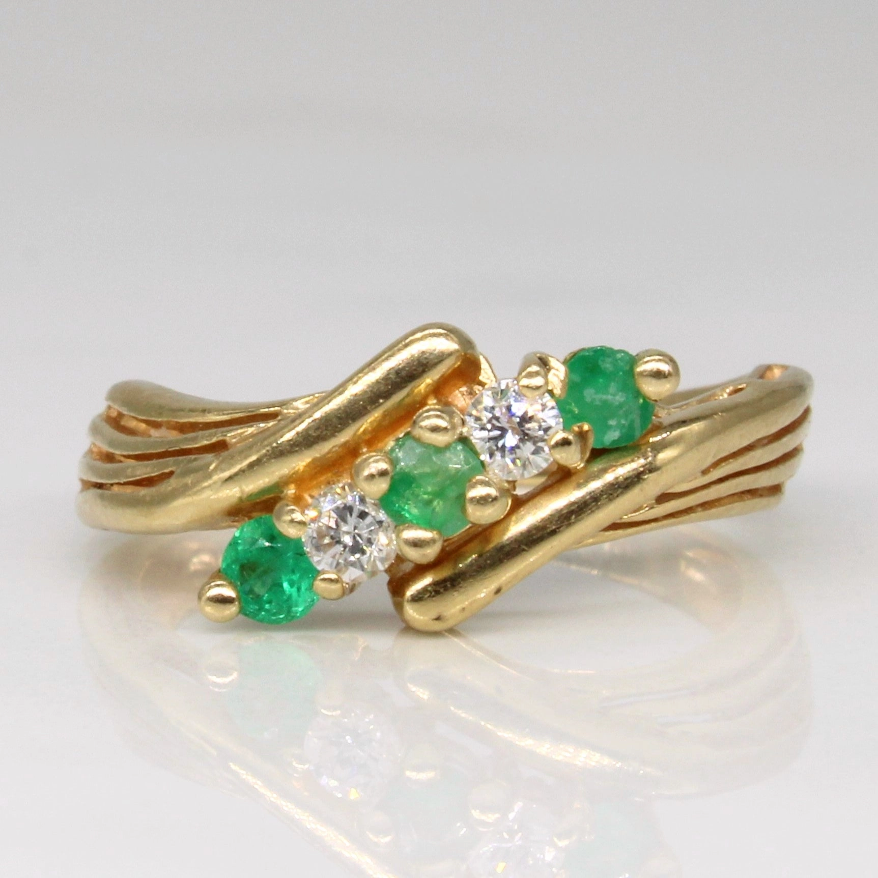 Wedding Look date night look Diamond & Emerald Bypass Ring | 0.08ctw, 0.07ctw | SZ 3.5 |